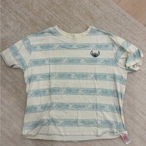 Disney Cream & Light Blue Striped Short-Sleeve Tee ft Stitch XL